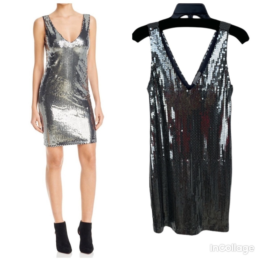 ✅ NWT AQUA CAPSULE Silver SEQUINED PARTY MINI DRESS M